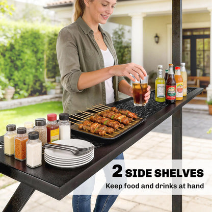9' x 6' Hardtop Grill Gazebo, With 2 Side Shelves, Black BBQ Grill Gazebos at Gallery Canada