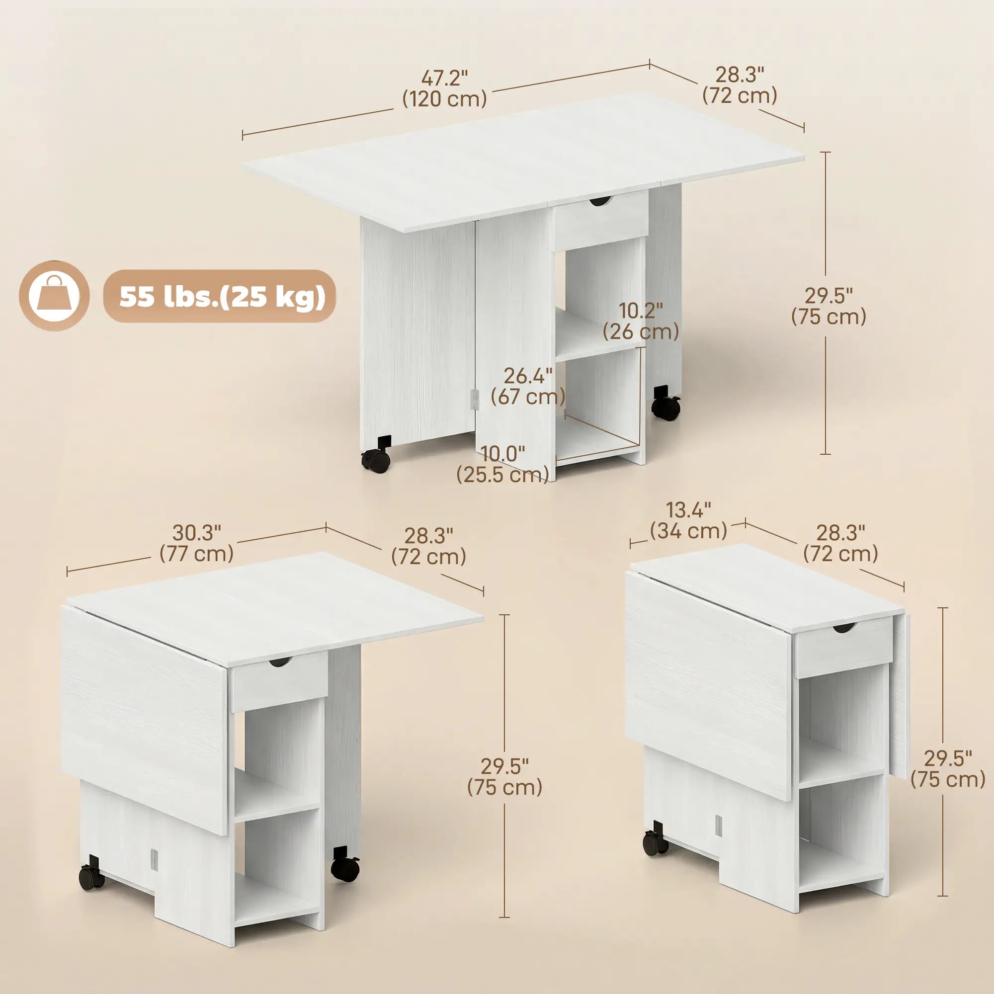 Folding Dining Table With Storage Drop Leaf, White Dining Tables at Gallery Canada