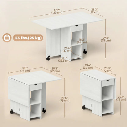 Folding Dining Table With Storage Drop Leaf, White Dining Tables at Gallery Canada