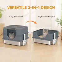 Stainless Steel Cat Litter Box with Lid, High Sided, Scoop