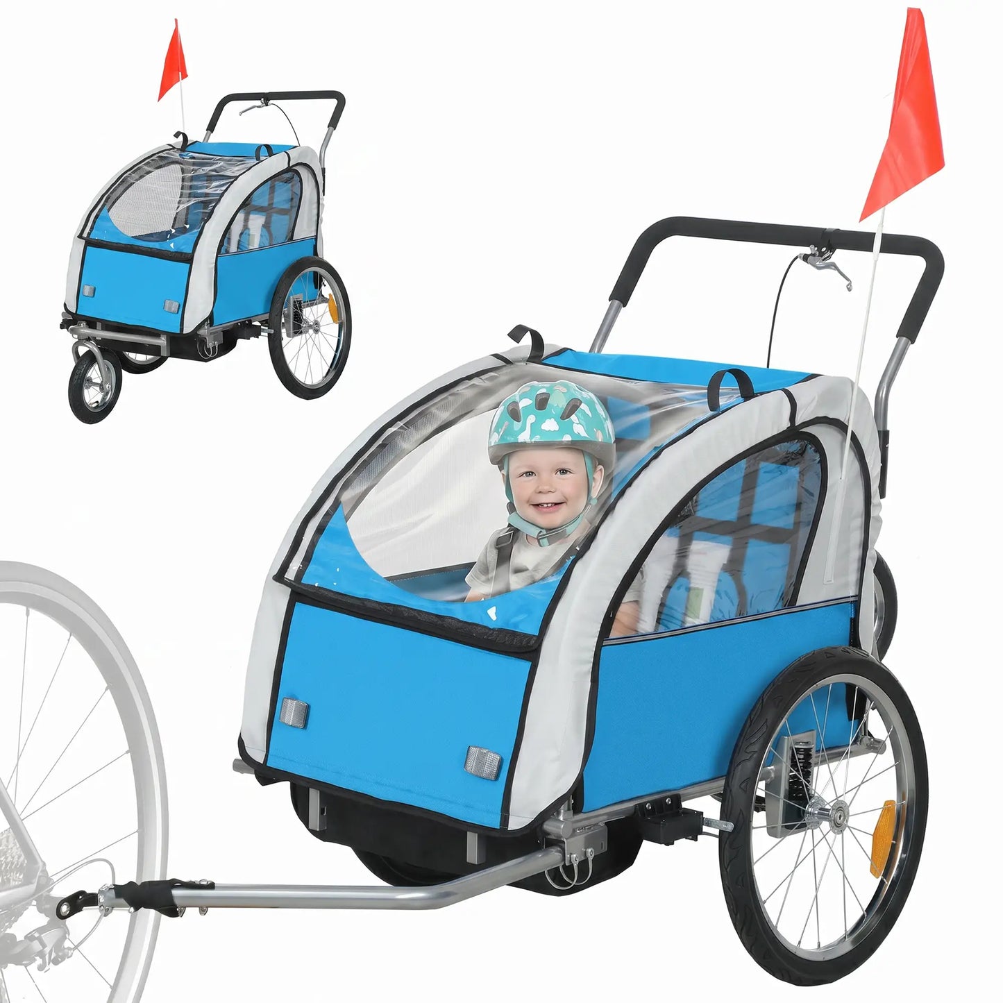2-in-1 Bike Trailer for Kids, Foldable 2-Seat Stroller, Blue Kids Bike Trailers at Gallery Canada