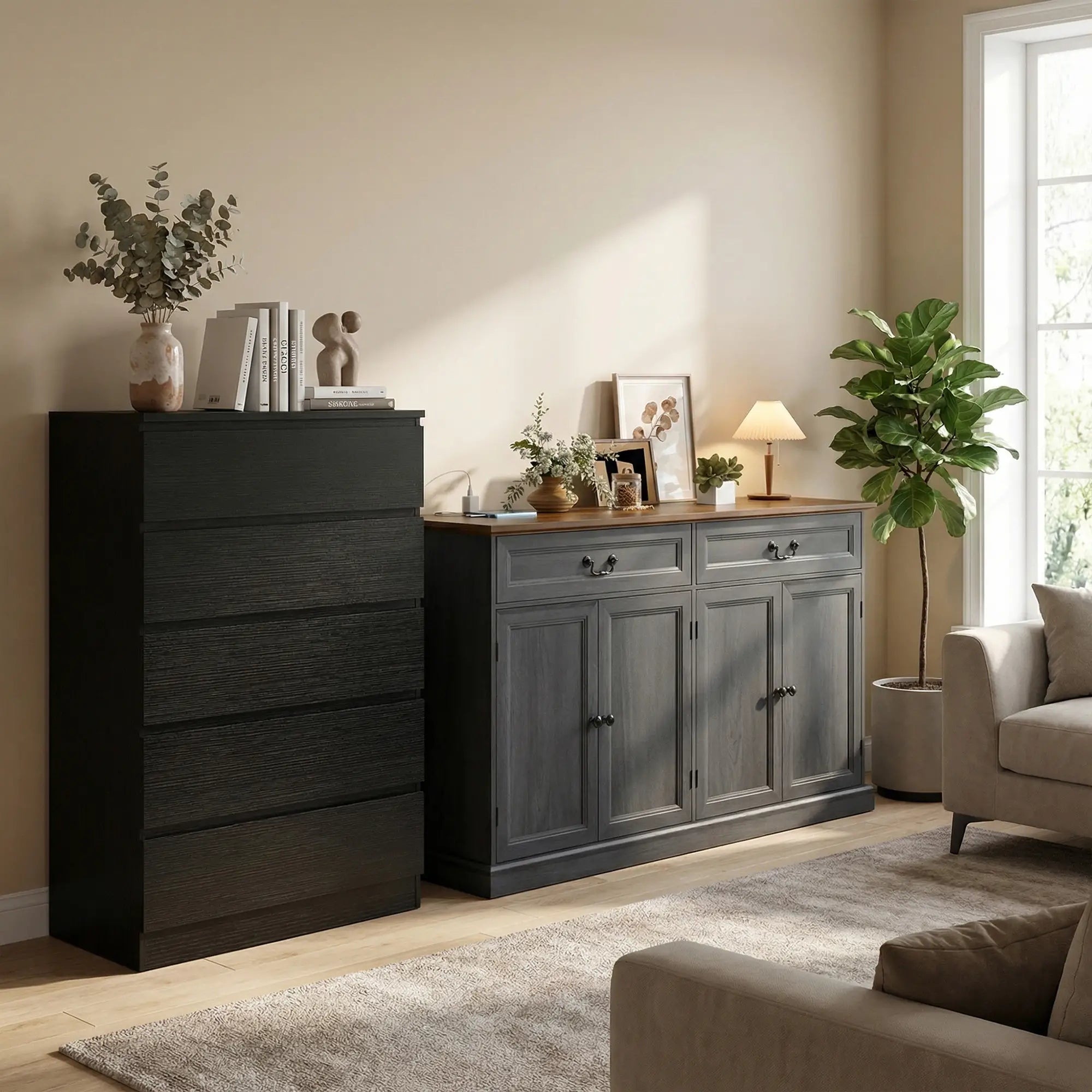5 Drawer Dresser, Modern Chest for Bedroom, Black Storage Cabinets at Gallery Canada