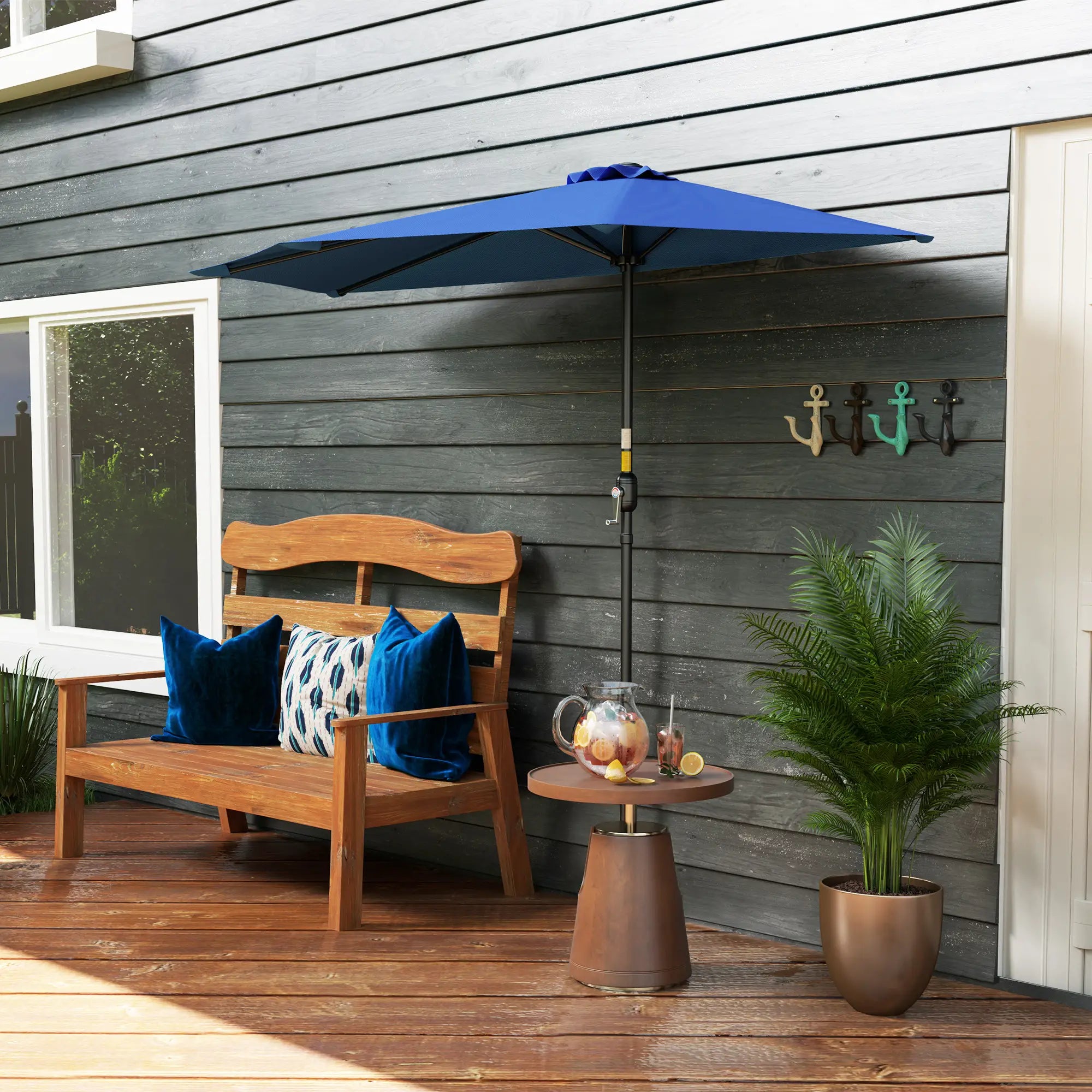 9ft Half Round Umbrella, Outdoor Patio Sun Shade, Deep Blue Half Round Umbrellas at Gallery Canada