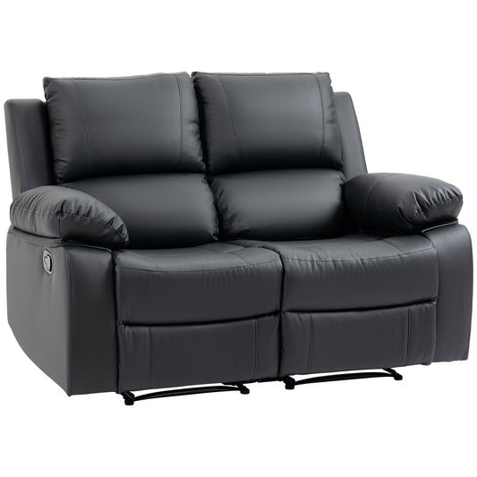 Double Reclining Loveseat, PU Leather Manual Recliner Chair with Pullback Control Footrest for Living Room, Black at Gallery Canada