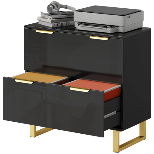 Lateral File Cabinet, 2 Drawers, Letter/A4/Legal Size, High Gloss Black