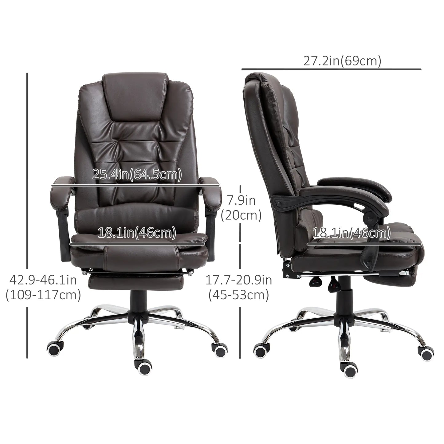 High Back Office Chair, PU Leather, Retractable Footrest, Padded Armrest, Coffee Executive & Manager Chairs at Gallery Canada