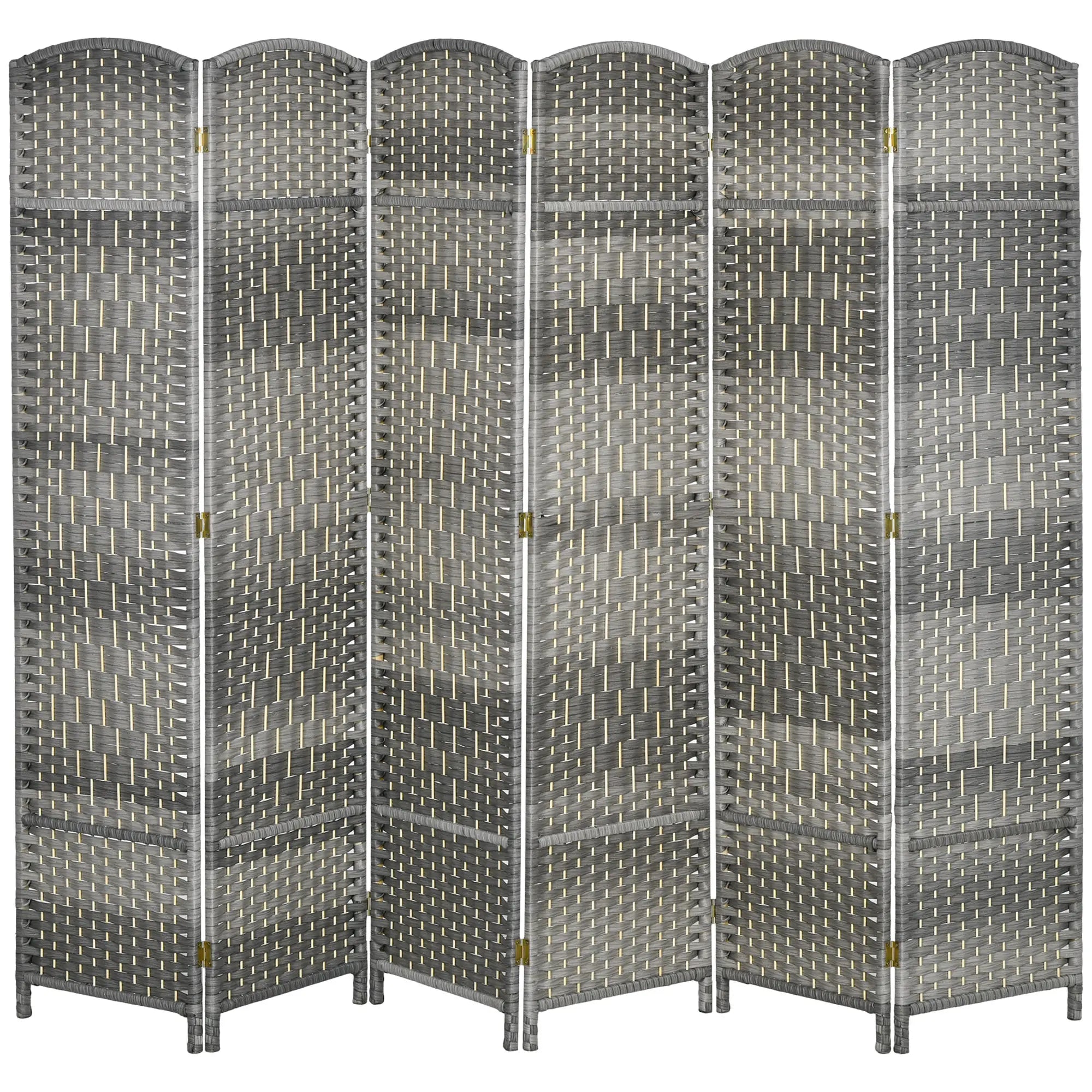 6 Ft Folding Room Divider, 6 Panel Privacy Screen, Hand-Woven, Mixed, Grey Room Dividers Mixed Grey at Gallery Canada