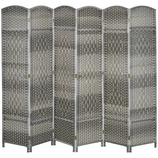 6 Ft Folding Room Divider, 6 Panel Privacy Screen, Hand-Woven, Mixed, Grey Room Dividers Mixed Grey at Gallery Canada
