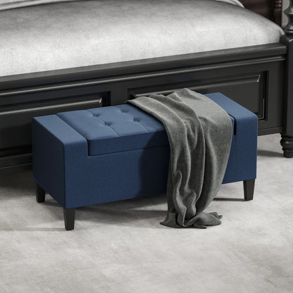 Storage Ottoman Bench, Linen Upholstered, Tufted, Dark Blue Storage Ottomans & Benches at Gallery Canada
