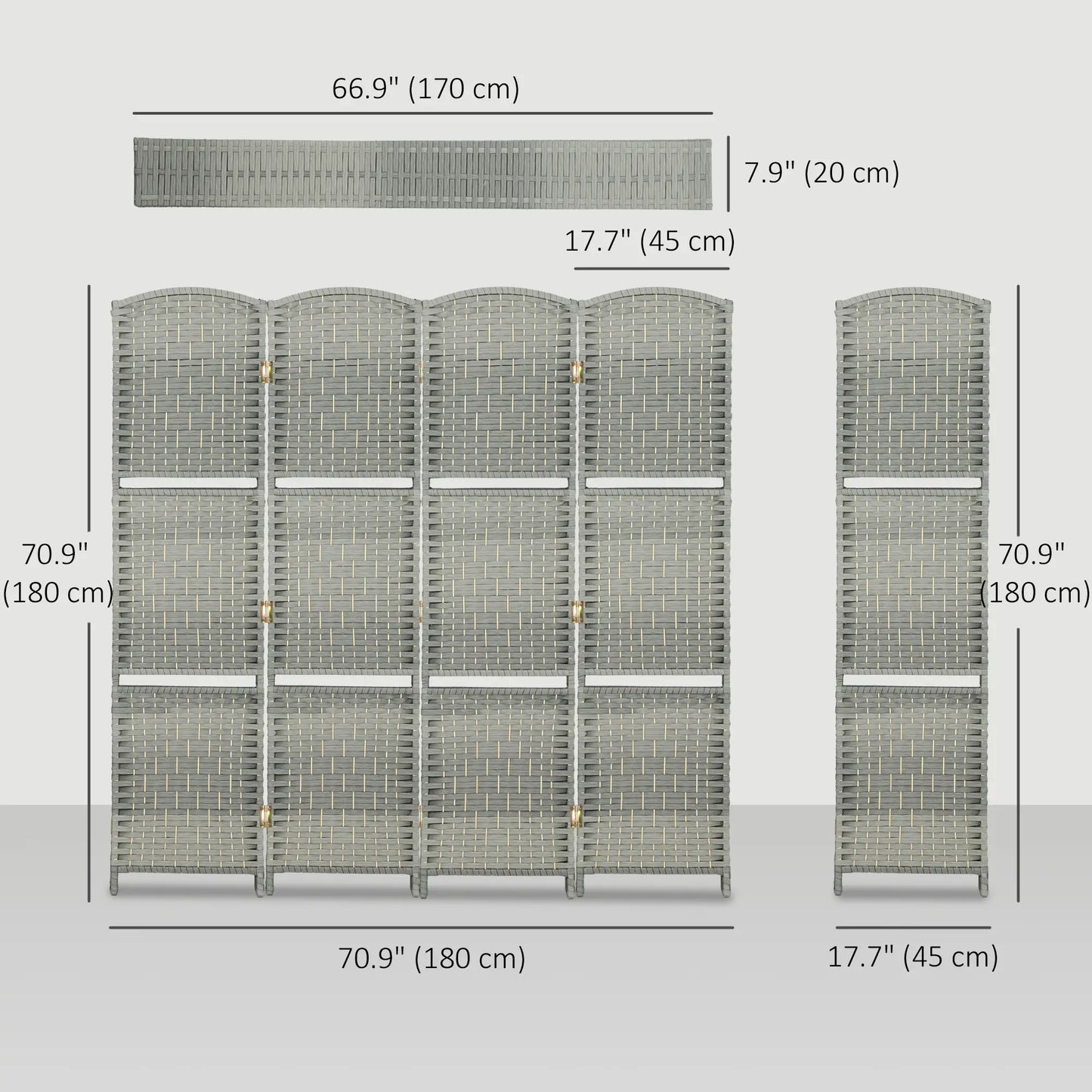 6 FT Privacy Screen, 4 Panel Room Divider With Shelves, Grey Room Dividers at Gallery Canada