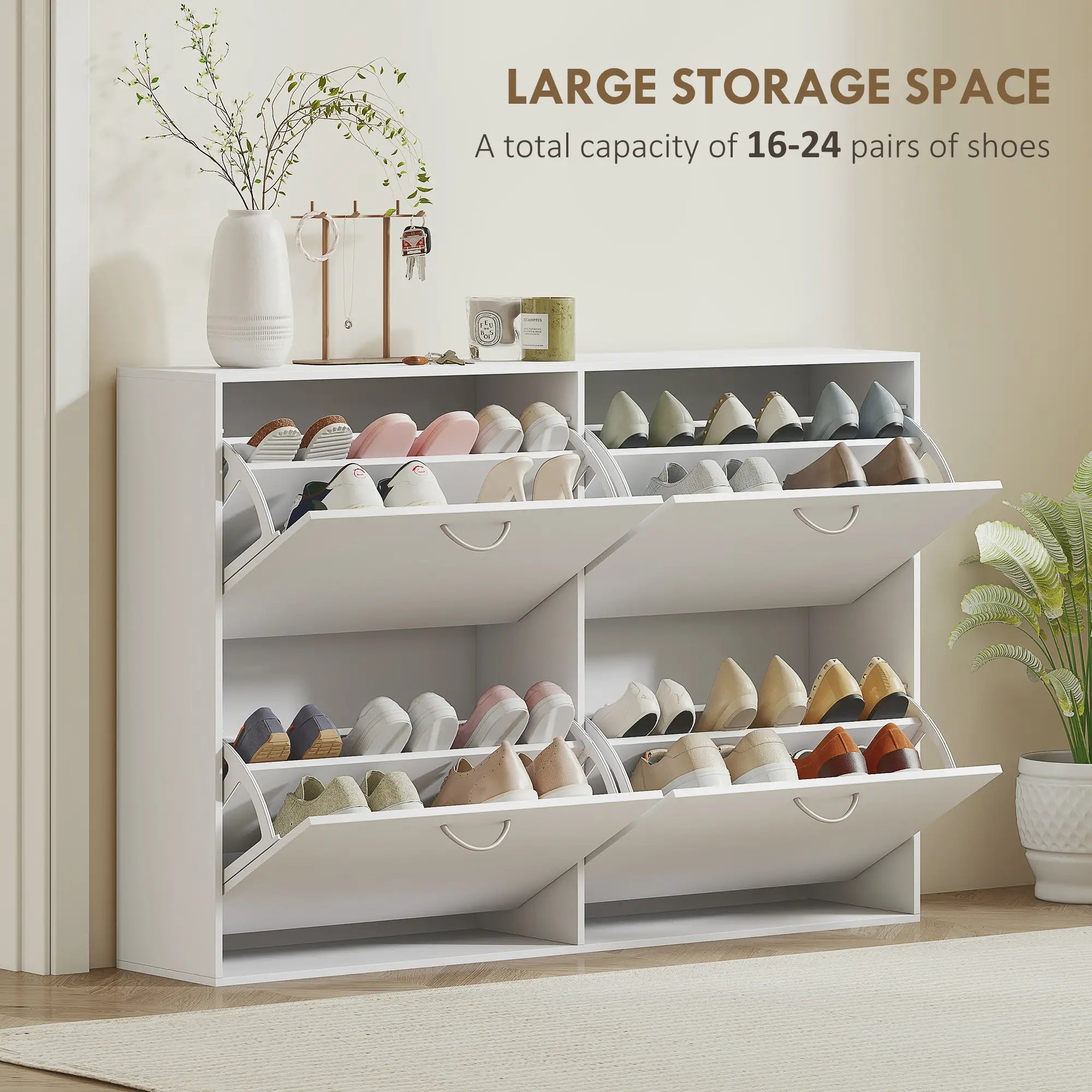 Flip Down Shoe Rack, Wooden Shelf, 4 Drawer Organizer, White Shoe Storage Cabinets & Racks at Gallery Canada