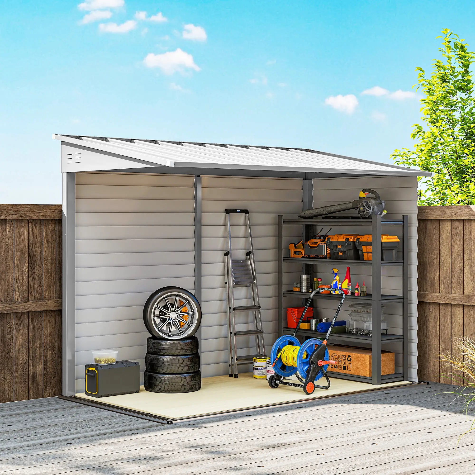 4.6' x 9' Steel Outdoor Storage Shed, Lean To Metal Tool House, White Sheds at Gallery Canada