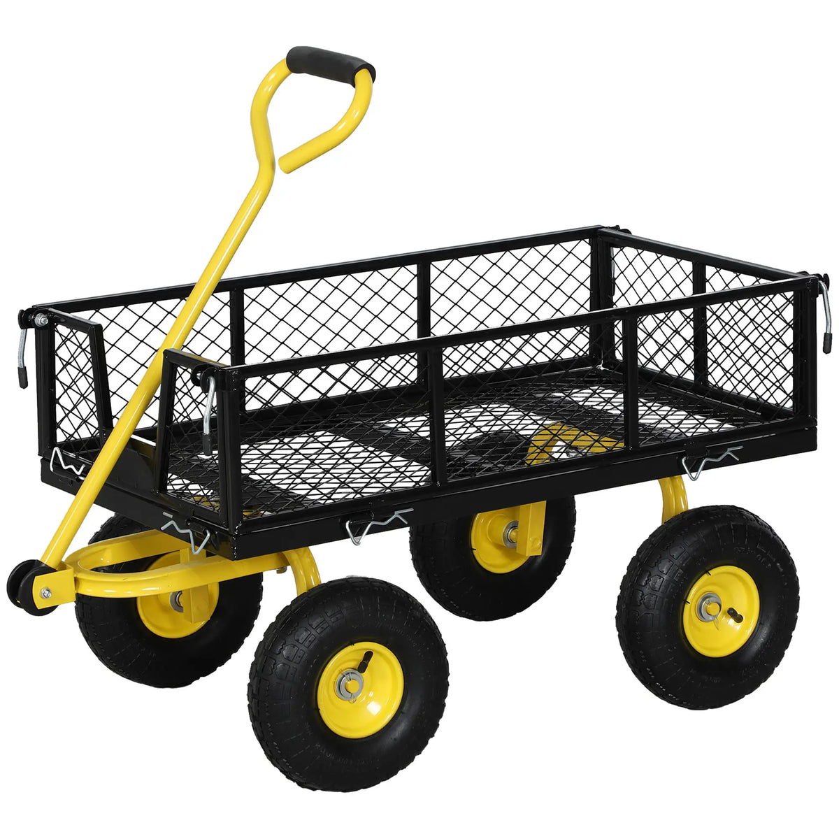 Steel Garden Cart, Utility Wagon, Removable Sides, 10" Wheels, 440lbs Capacity Folding Garden Carts Black and Yellow at Gallery Canada