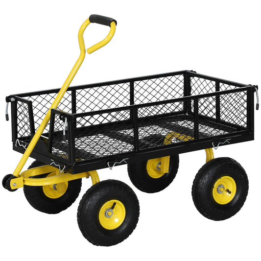 Steel Garden Cart, Utility Wagon, Removable Sides, 10" Wheels, 440lbs Capacity Folding Garden Carts Black and Yellow at Gallery Canada