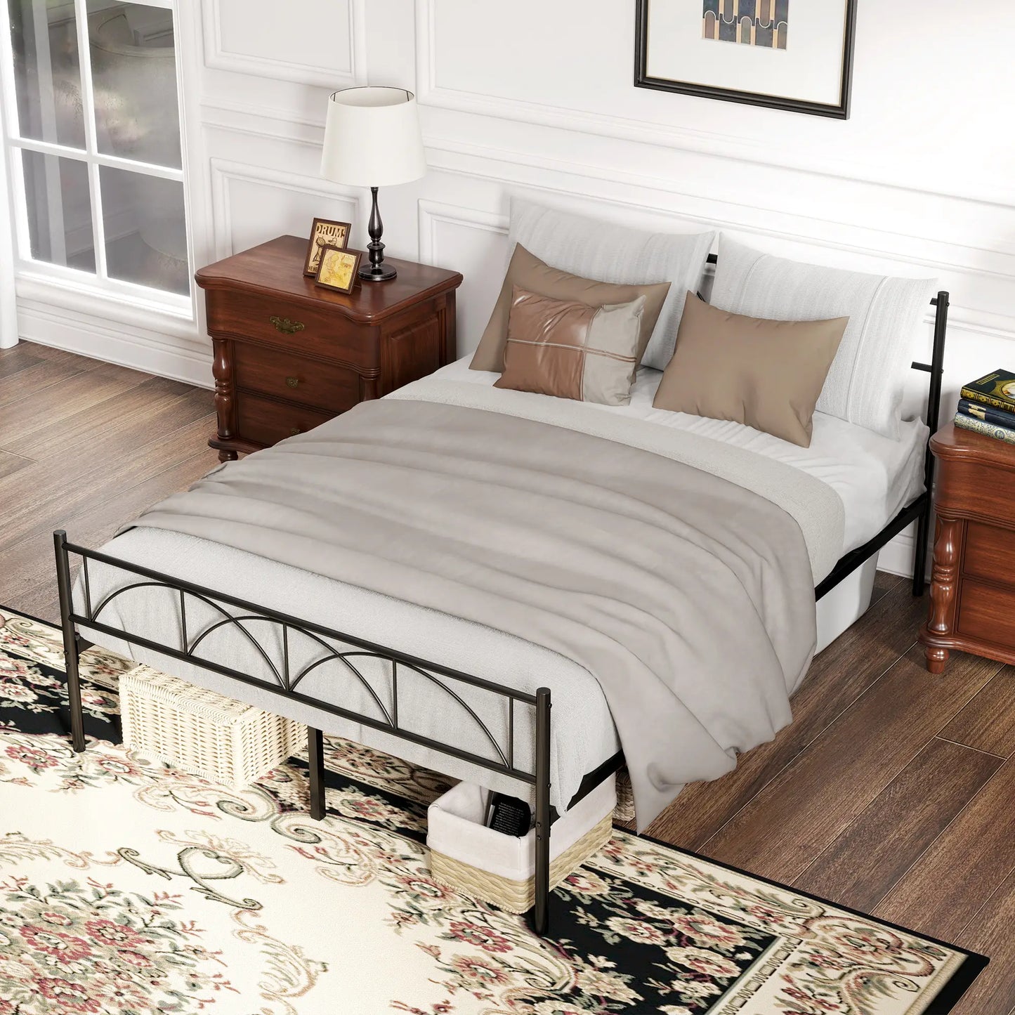 Metal Full Platform Bed Frame, Headboard, Steel Slat Support, Underbed Storage Bedroom Furniture at Gallery Canada