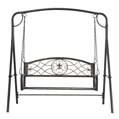 2 Seater Porch Swing Chair, Weather Resistant, Outdoor, Black Patio Swings with Stand Black with Gold Tone at Gallery Canada