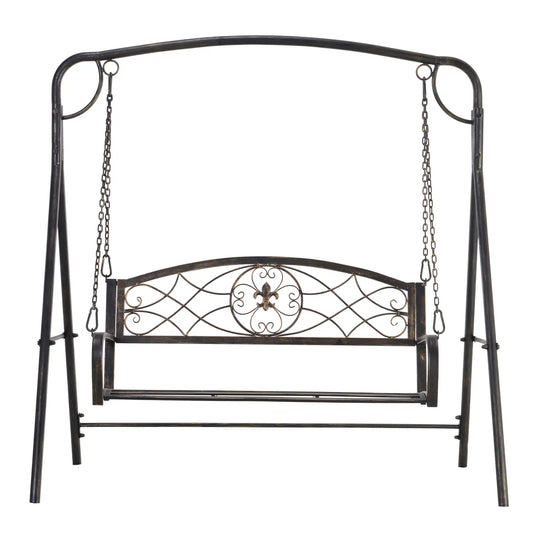 2 Seater Porch Swing Chair, Weather Resistant, Outdoor, Black Patio Swings with Stand Black with Gold Tone at Gallery Canada