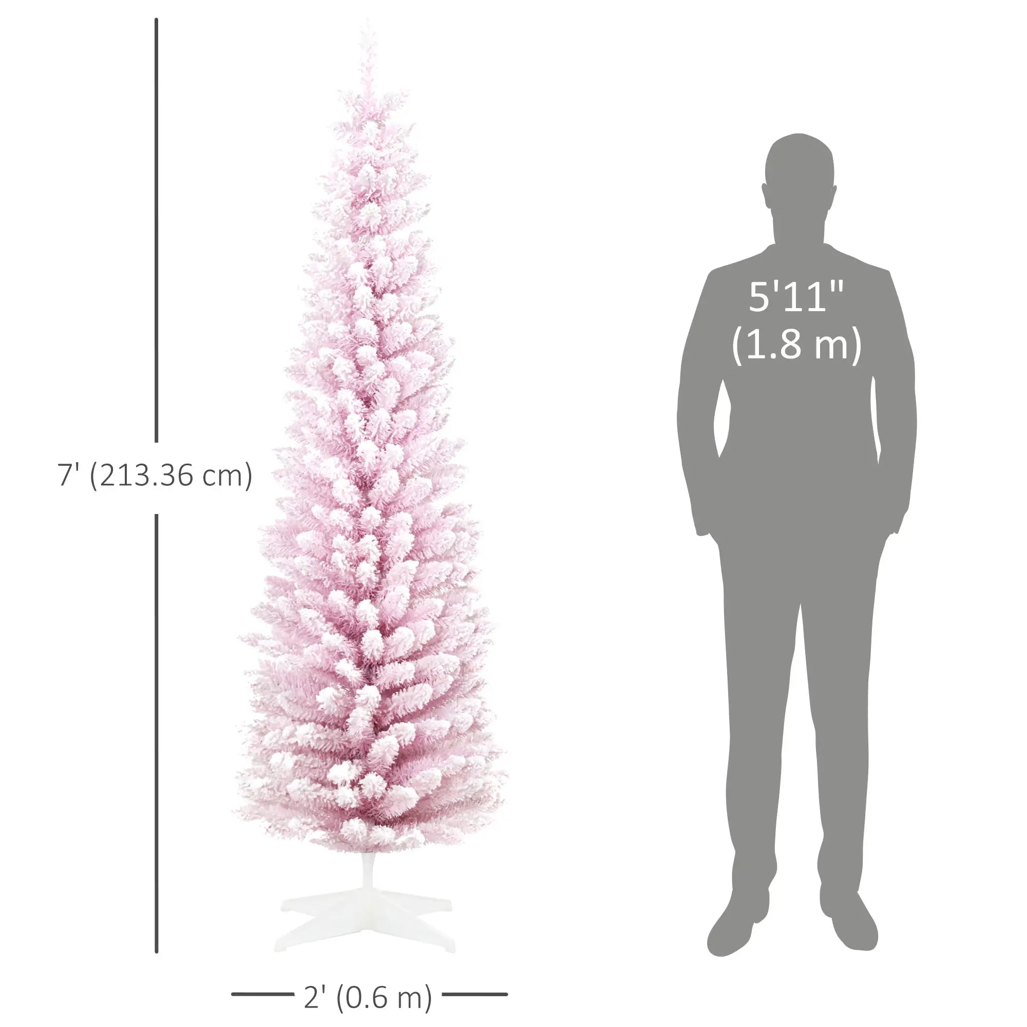 7ft Flocked Pencil Christmas Tree, Realistic Branches, Pink Flocked Christmas Trees at Gallery Canada