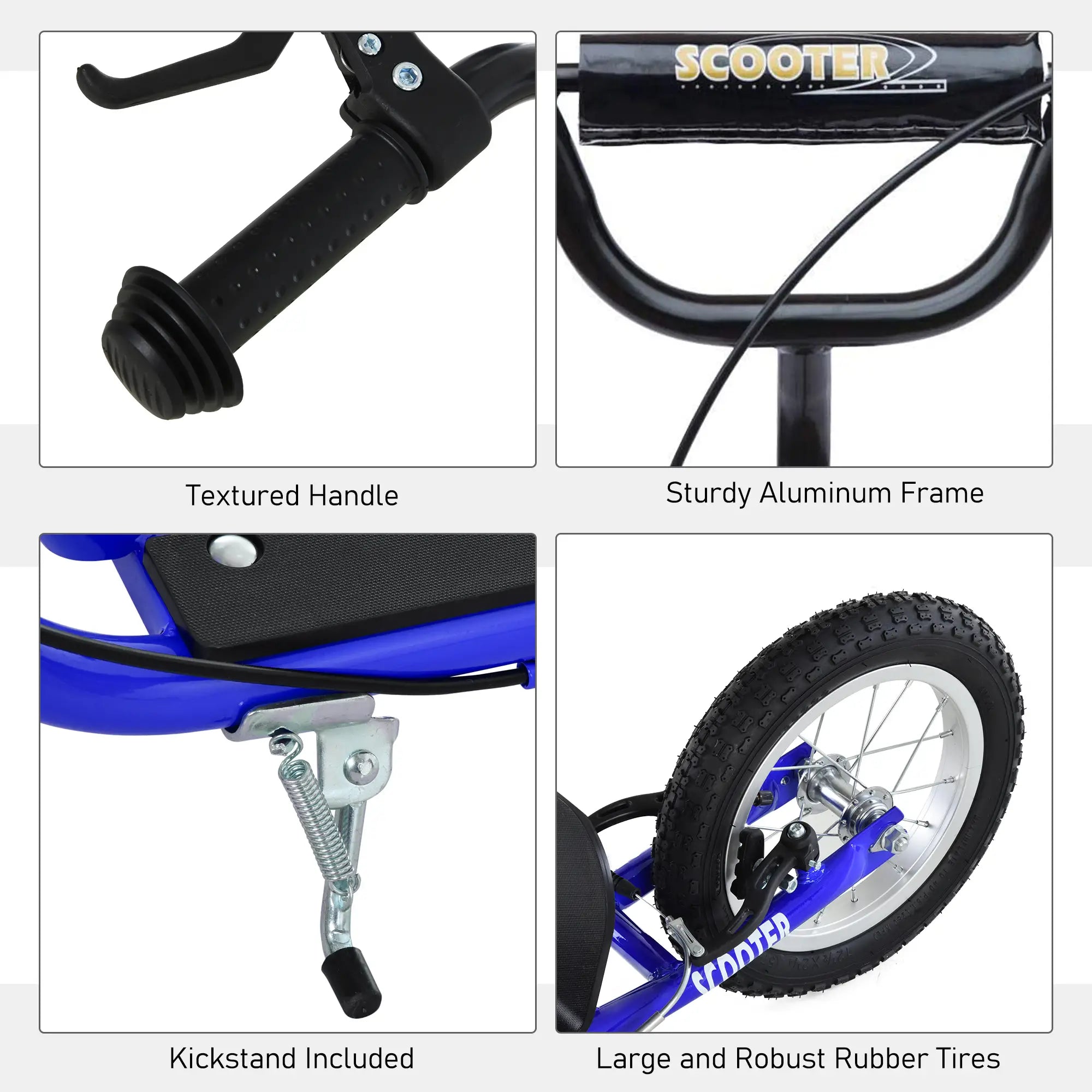 Kids Scooter, Adjustable Handlebar, Dual Brakes, Inflatable Wheels, Age 5+, Blue Scooters at Gallery Canada