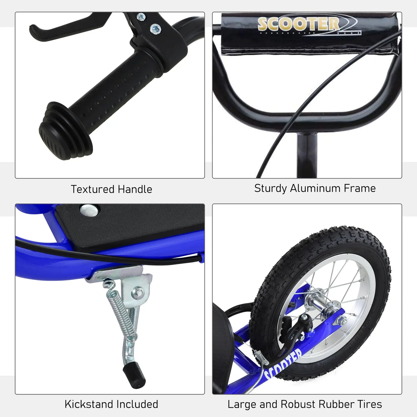 Kids Scooter, Adjustable Handlebar, Dual Brakes, Inflatable Wheels, Age 5+, Blue Scooters at Gallery Canada