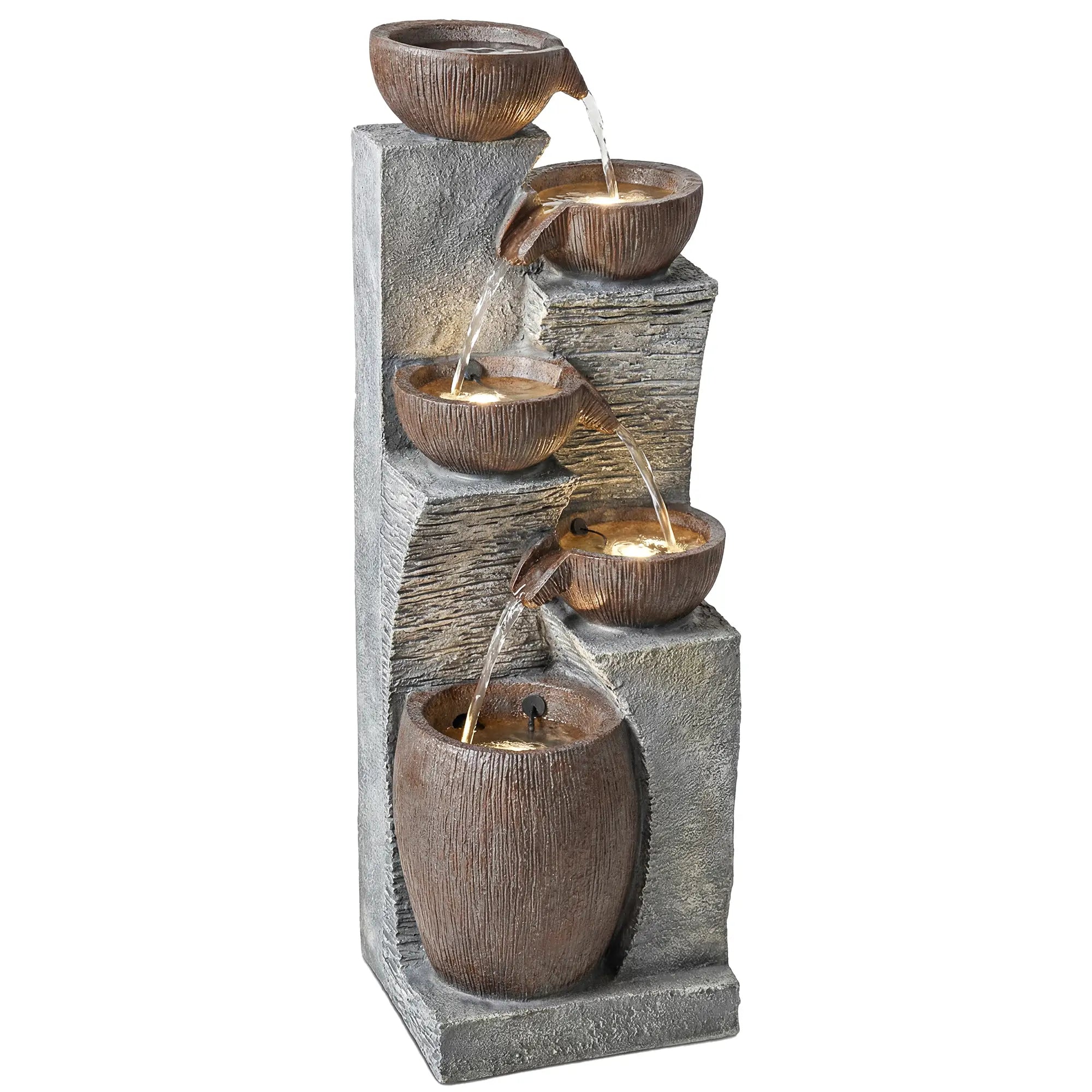 5-Tier Outdoor Water Fountain, Cascading Rock Waterfall, Grey Rustic Brown Water Fountains at Gallery Canada