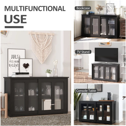 Modern Kitchen Sideboard, Stackable Storage Cabinet, Sliding Glass Door, Black Bar Cabinets at Gallery Canada