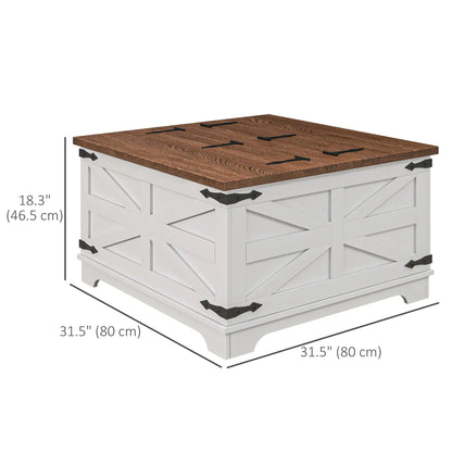 Farmhouse Coffee Table, Square Flip-Top Lid, Hidden Storage, White Coffee Tables at Gallery Canada