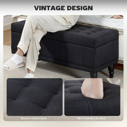 Storage Ottoman, Linen Fabric, Button Tufted, Black Storage Ottomans & Benches at Gallery Canada