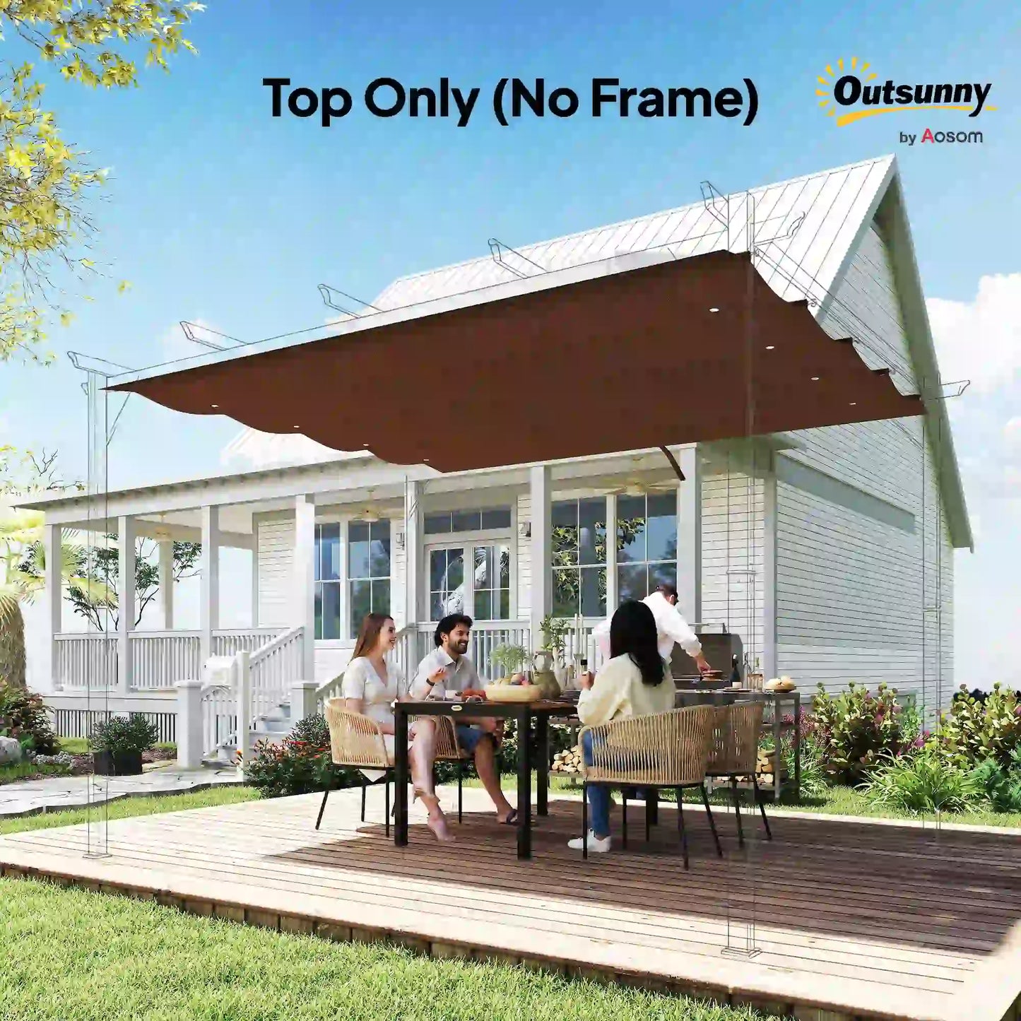 Retractable Pergola Canopy, 10' x 7' Sun Shade Cover, UV30+, Coffee Gazebo Canopy Replacement at Gallery Canada