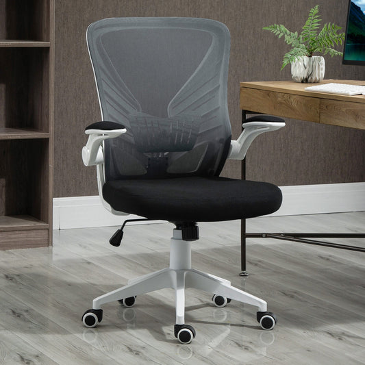Mesh Office Chair Swivel Task Desk Chair with Lumbar Back Support, Flip-Up Arm, Adjustable Height, Grey Black - Gallery Canada