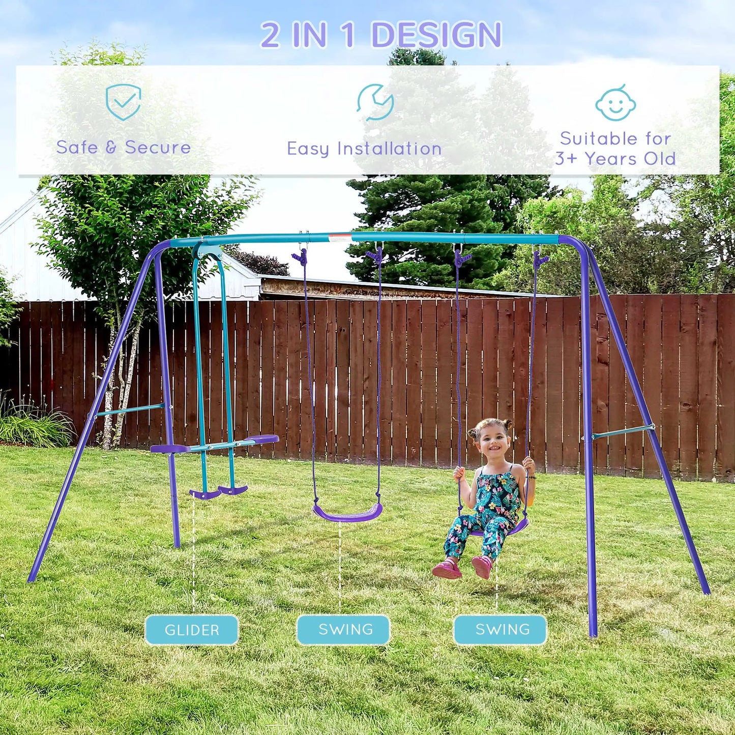 3 in 1 Metal Swing Set, Double Swings, Glider, Purple Gym Sets & Swings at Gallery Canada