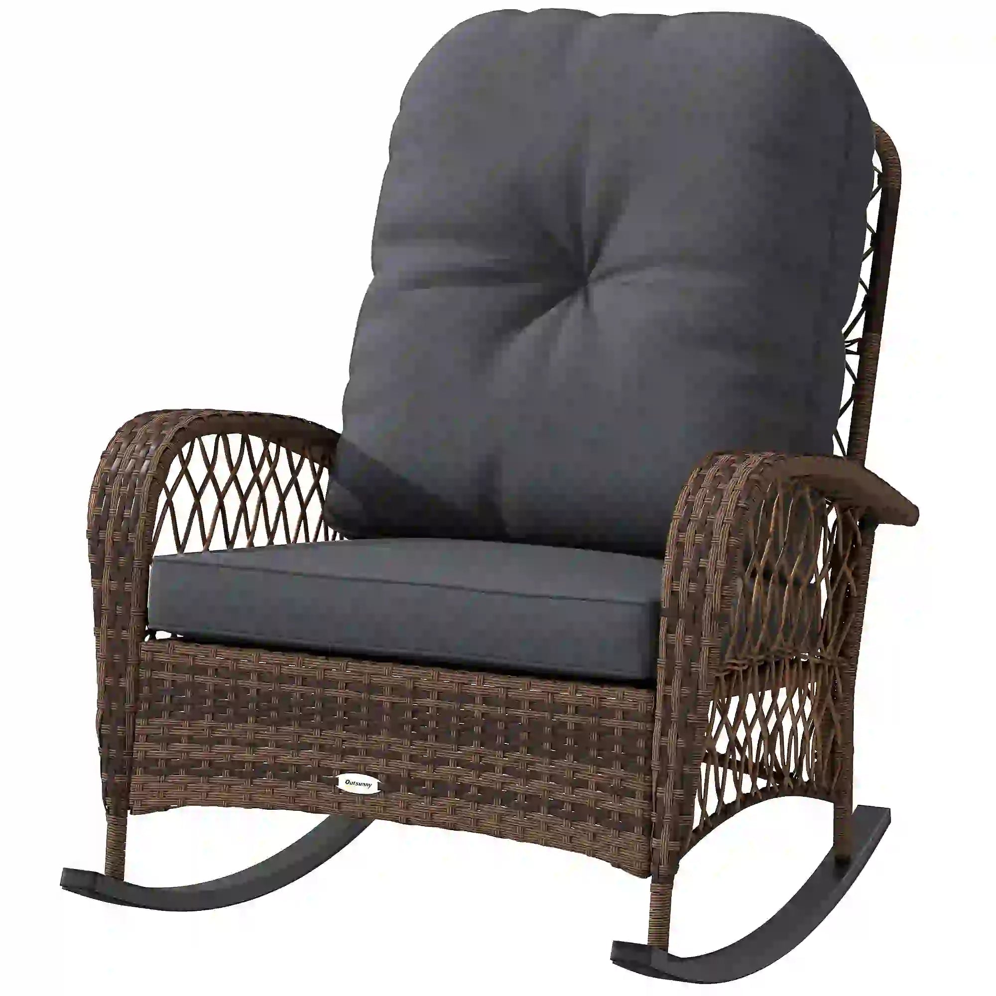 Outdoor Wicker Rocking Chair With Thick Cushions, Black Outdoor Rocking Chairs Mixed Brown Rattan, Black Cushion at Gallery Canada