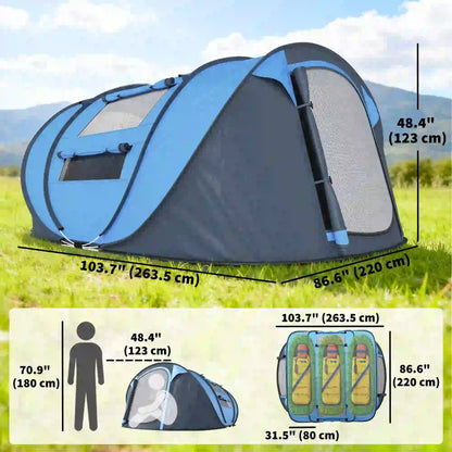 4 Person Pop Up Tent, Automatic Setup, With Doors, Windows, Carry Bag, Blue Camping Tents at Gallery Canada
