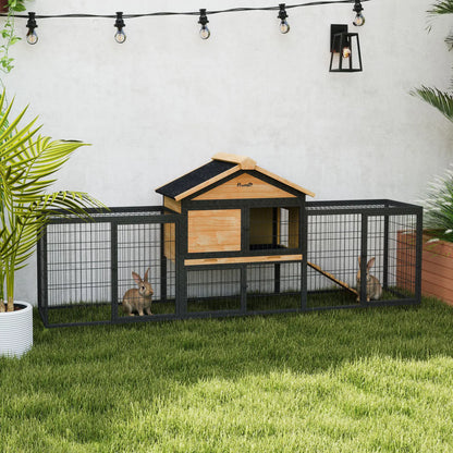 85"L Large Wooden Rabbit Hutch, Outdoor Bunny Cage With Run Box, Yellow Rabbit Hutch at Gallery Canada