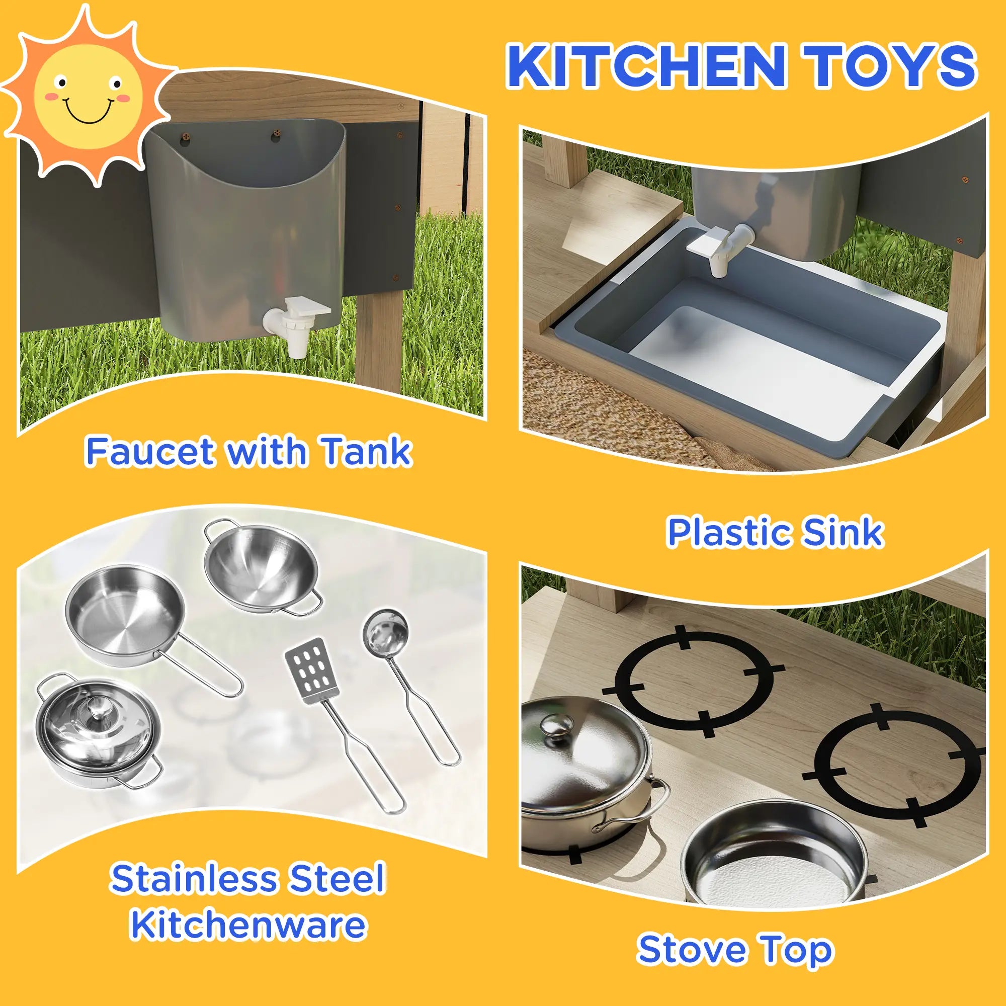 Kids Sandbox with Cover, Wooden Sand Box with Seat, Storage, 3-7 Years, Natural Wood Sandboxes & Accessories at Gallery Canada