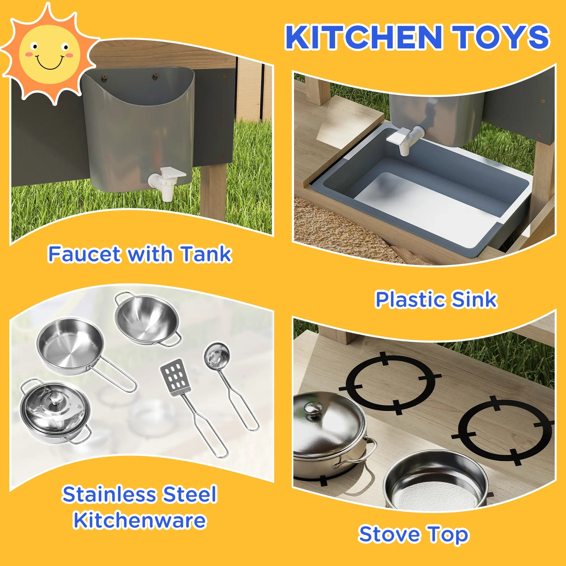 Kids Sandbox with Cover, Wooden Sand Box with Seat, Storage, 3-7 Years, Natural Wood Sandboxes & Accessories at Gallery Canada