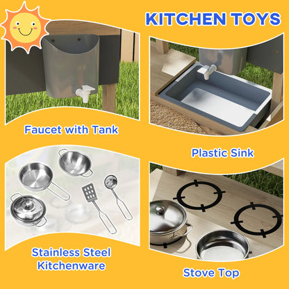 Kids Sandbox with Cover, Wooden Sand Box with Seat, Storage, 3-7 Years, Natural Wood Sandboxes & Accessories at Gallery Canada