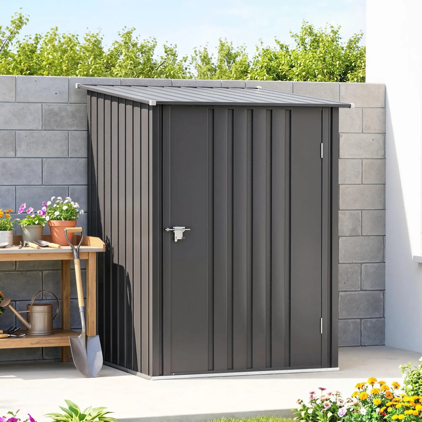 3.3' x 3.4' Lean-To Storage Shed, Galvanized Steel, Lockable Door, Dark Gray Sheds at Gallery Canada