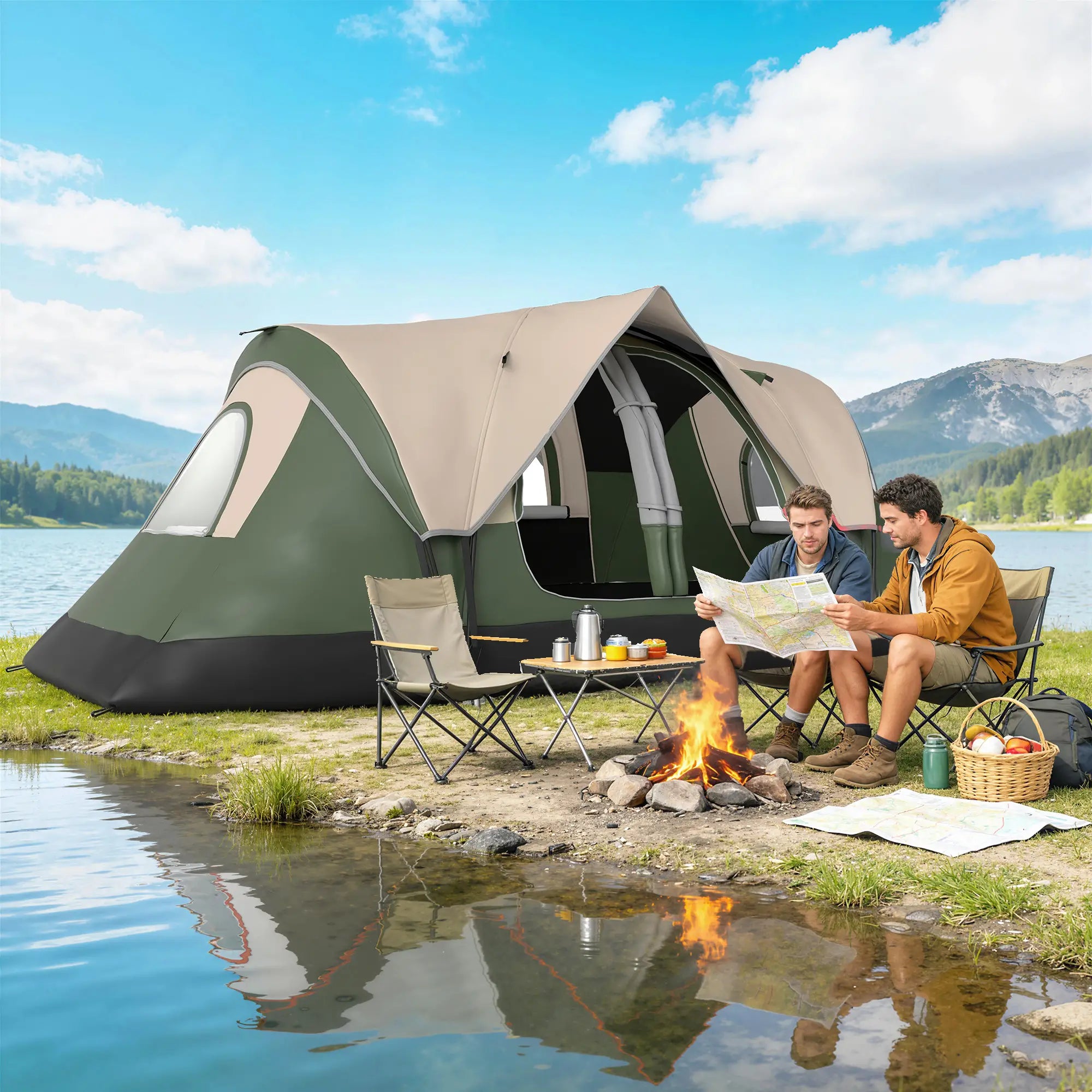 6-8 Person Camping Tent, 2000mm Waterproof, Carry Bag, Dark Green Camping Tents at Gallery Canada