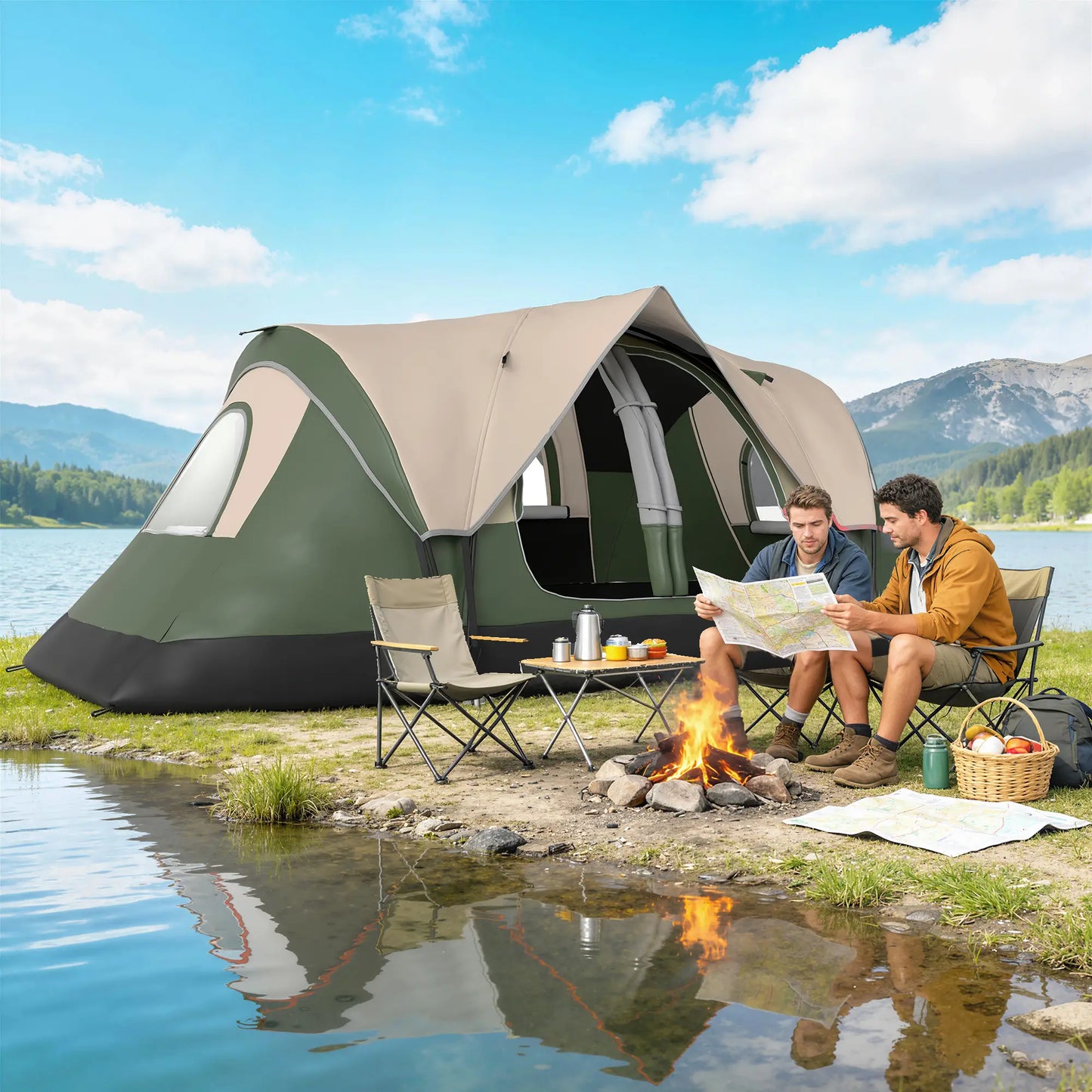 6-8 Person Camping Tent, 2000mm Waterproof, Carry Bag, Dark Green Camping Tents at Gallery Canada