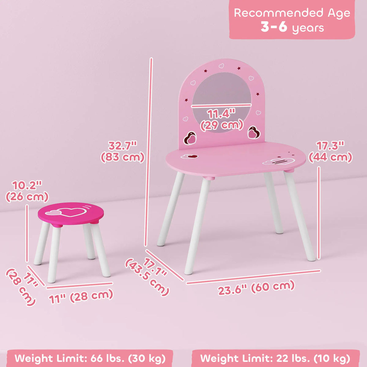 Kids Dressing Table with Mirror and Stool, Girls Vanity Set, Pink Toy Vanity at Gallery Canada