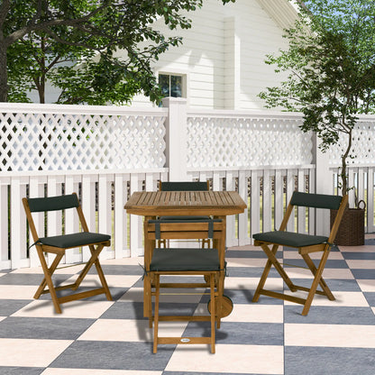 5-Piece Wood Patio Dining Set, Wheeled Table, Folding Chairs with Cushions, Teak Outdoor Dining Sets at Gallery Canada