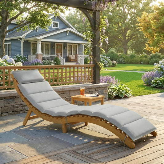 Folding Acacia Wood Chaise Lounge Chair with Cushion, Light Grey Lounger Chairs Natural Wood Finish, Light Grey at Gallery Canada