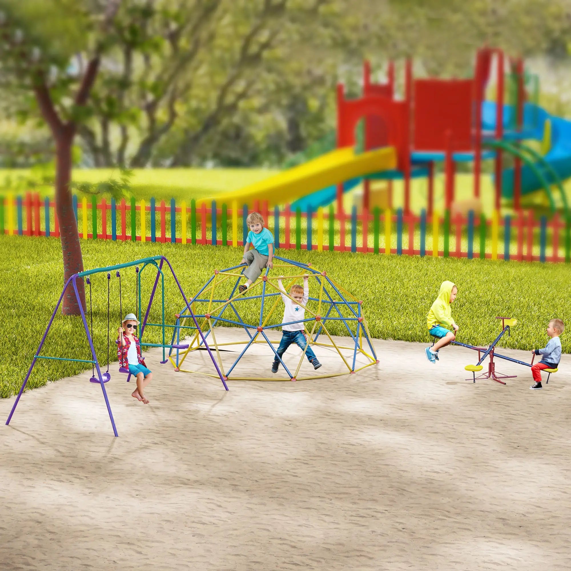 Kids Metal Seesaw, 4 Seats, Playground Equipment for Garden Gym Sets & Swings at Gallery Canada