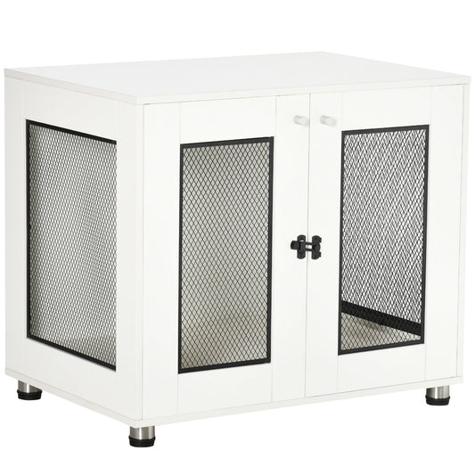 Dog Crate Furniture, Double-Door Dog Crate End Table with Water-Resistant Cushion for Medium Dogs, Wooden Wire Dog Cage for Indoor Use, White - Gallery Canada