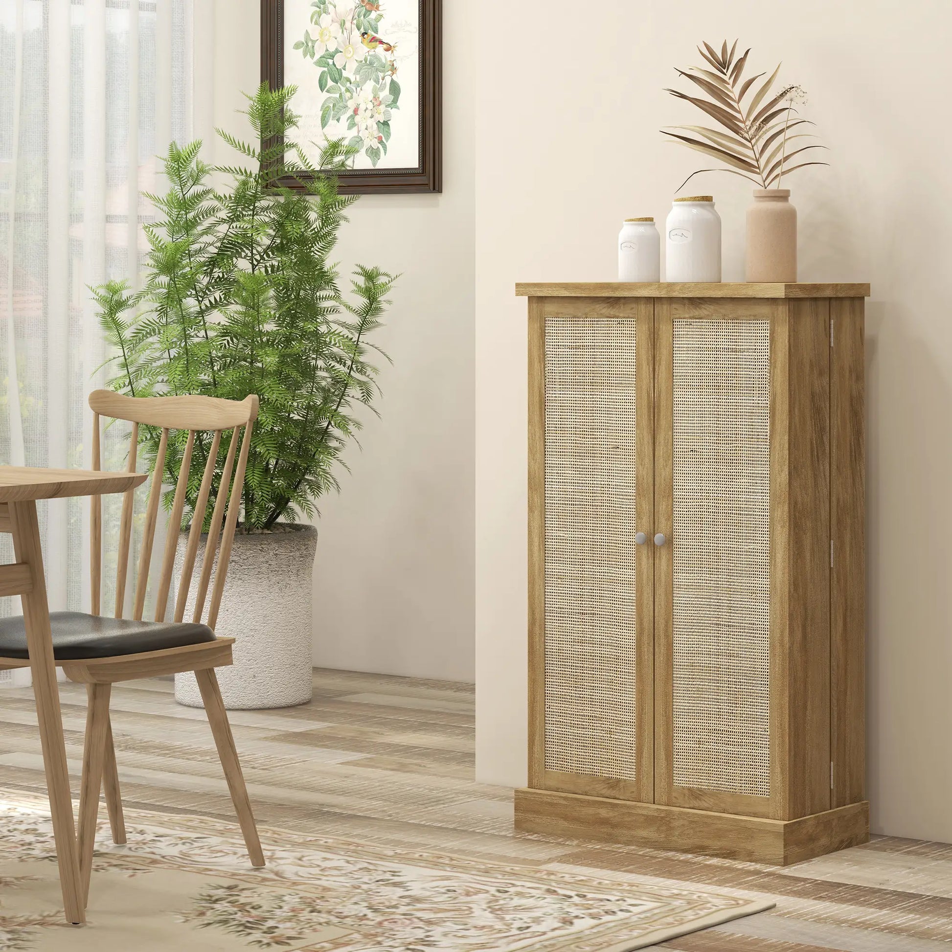 41" Rattan Kitchen Storage Cabinet, 5-Tier Shelf, 12 Spice Racks, Adjustable Shelves, Natural Kitchen Pantry Cabinets at Gallery Canada