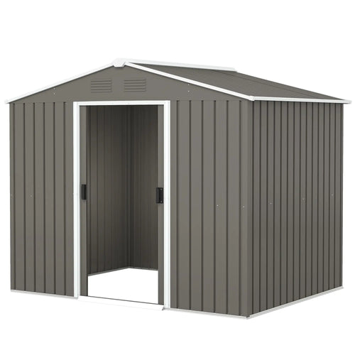 8' x 6' Metal Storage Shed, Lockable Doors, Vents, Light Grey