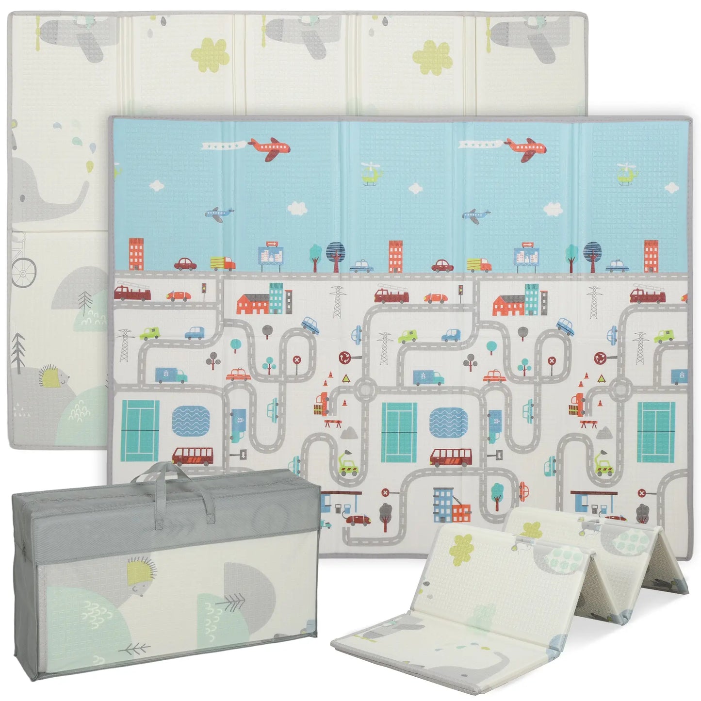 Foldable Baby Plat Mat, 77" x 58" Kids Floor Mat for Crawling and Learning, Track &; Elephant Theme Kids Gym & Playmats at Gallery Canada