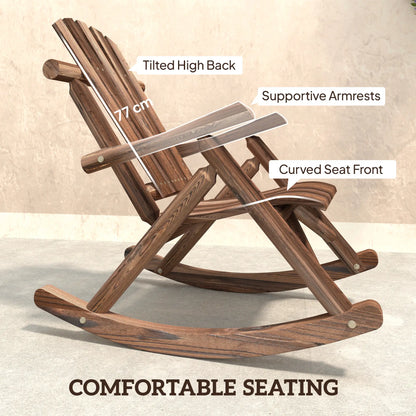 Wooden Outdoor Rocking Chair, Oversized Adirondack Patio Rocker, Carbonized