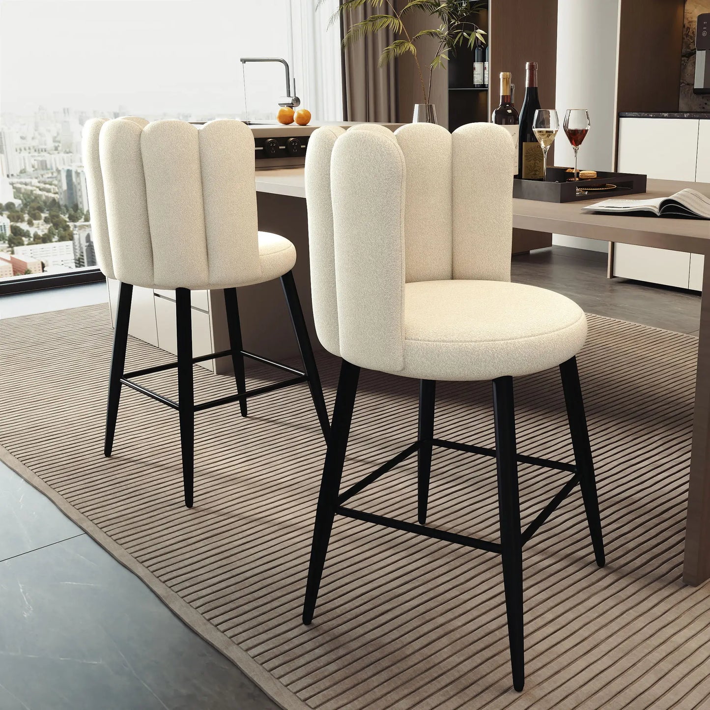 Faux Cashmere Bar Stools, Set of 2, Counter Height, 20.5"x19.7"x36.6", Cream Bar Stools at Gallery Canada